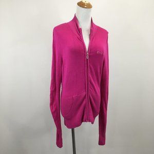 BEBE Dark Pink Gold Log Embroidery Full Zip Long Sleeve Knit Cardigan